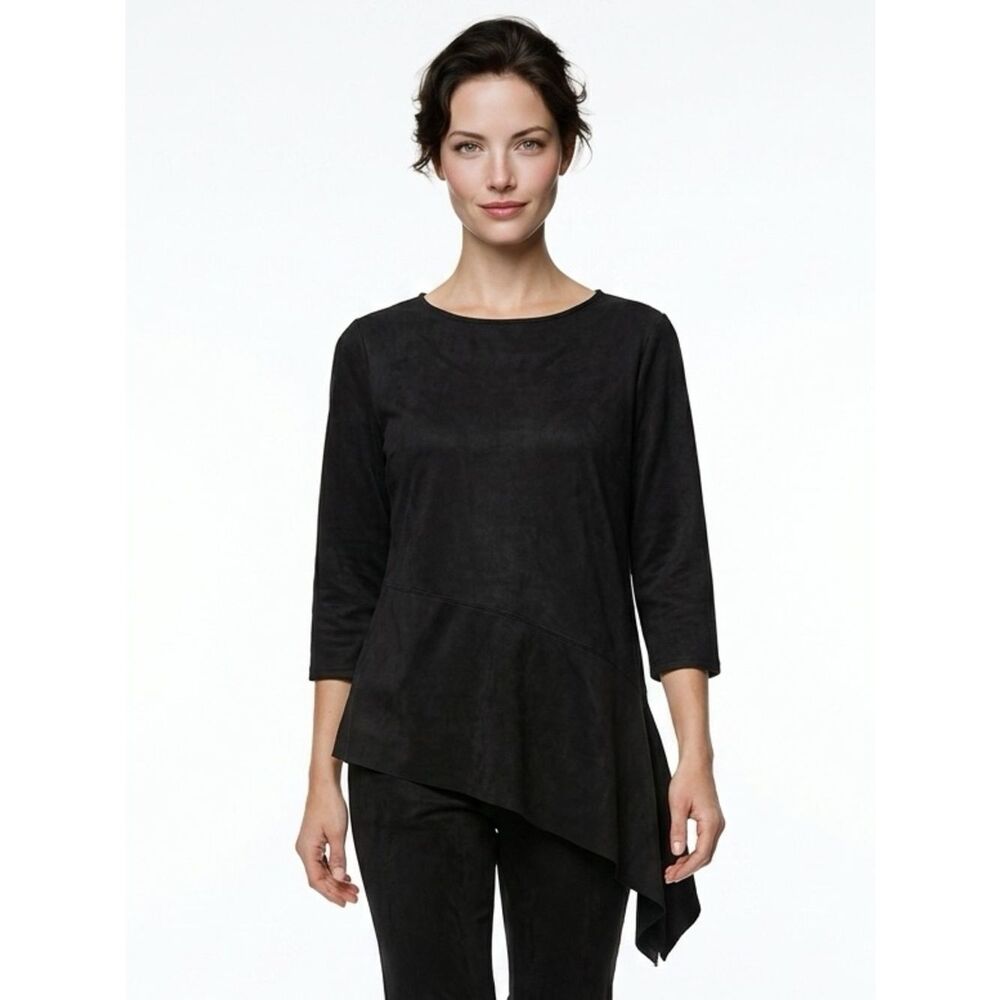 PECK & PECK | NEW! Black Faux Suede Asymmetrical Tunic Top Women’s Size Large